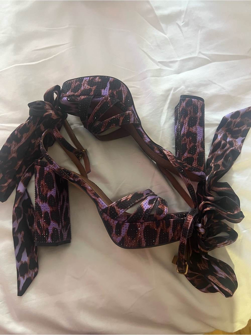 Kurt Geiger Purple and Black Leopard Print Platform Sandals